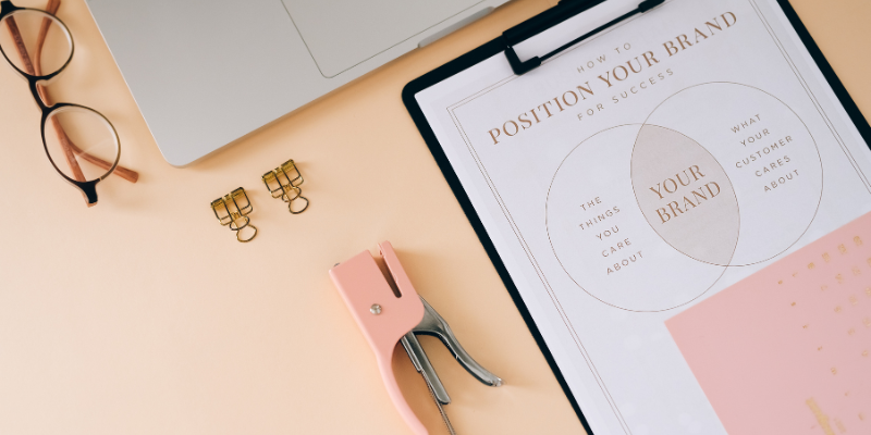 A clipboard with a branding guide attached to it.