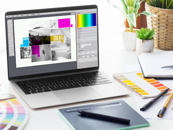 A design on an open laptop.