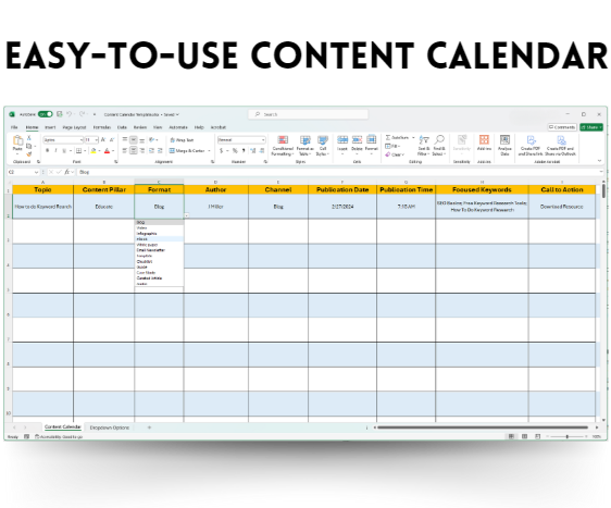 A preview image of the content calendar spreadsheet.