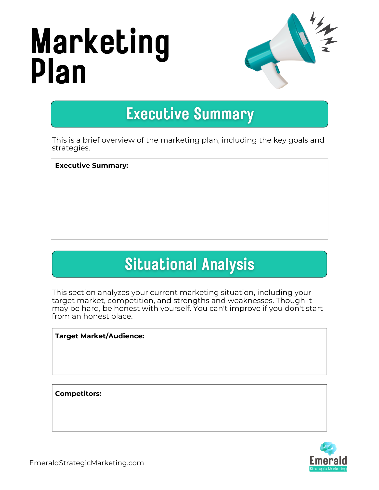A preview of page one of the marketing plan pdf.