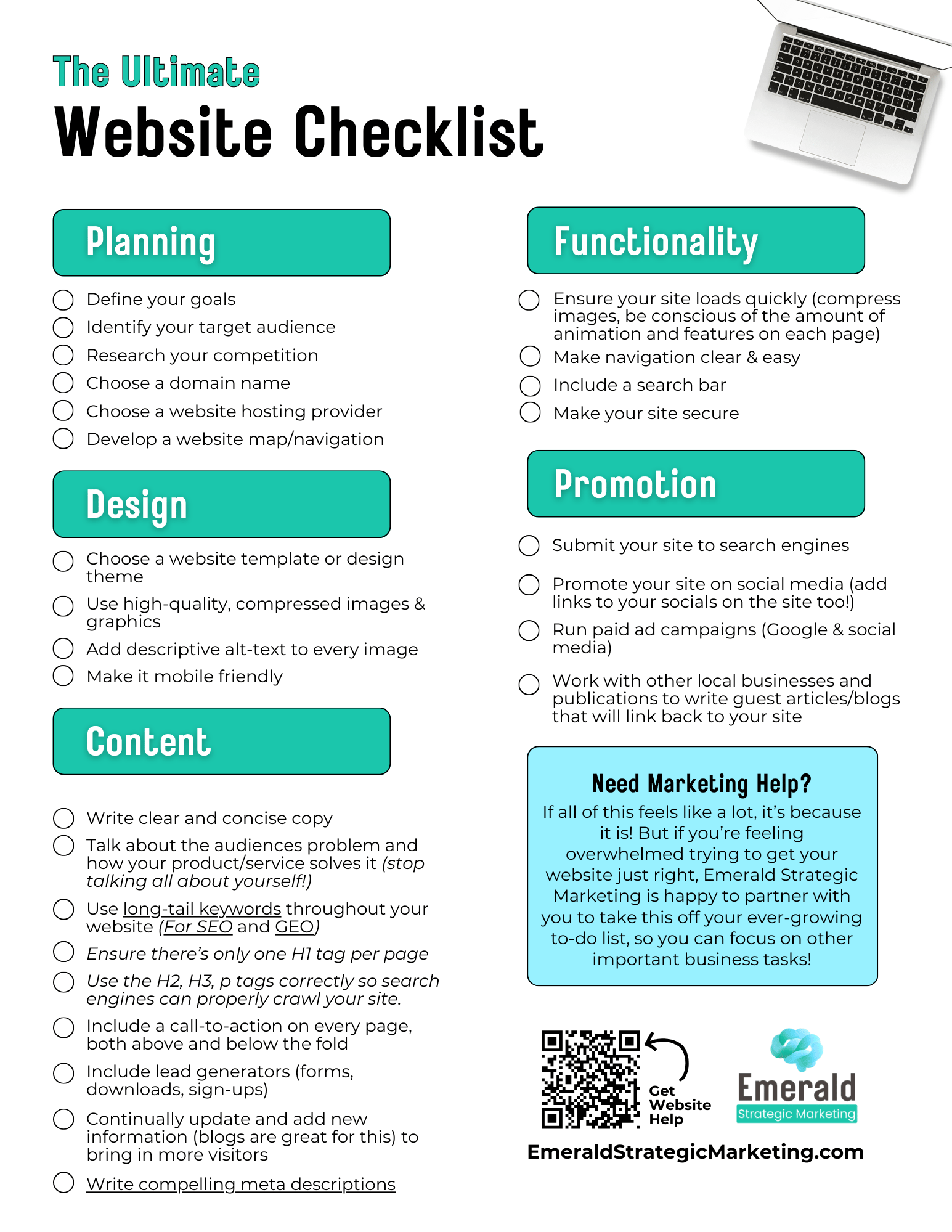 A preview of the Website Checklist