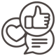 Social media interaction icons - A thumb-up, a heart, and a comment bubble.