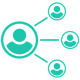 An icon of a person connected to three other people icons.