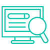 A magnifying glass looking at a web browser.