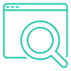 A web browser with a magnifying glass looking at it.