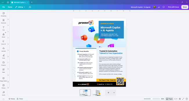 A screenshot of a company flyer in Canva.