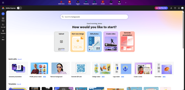 A screenshot of the Adobe Express platform