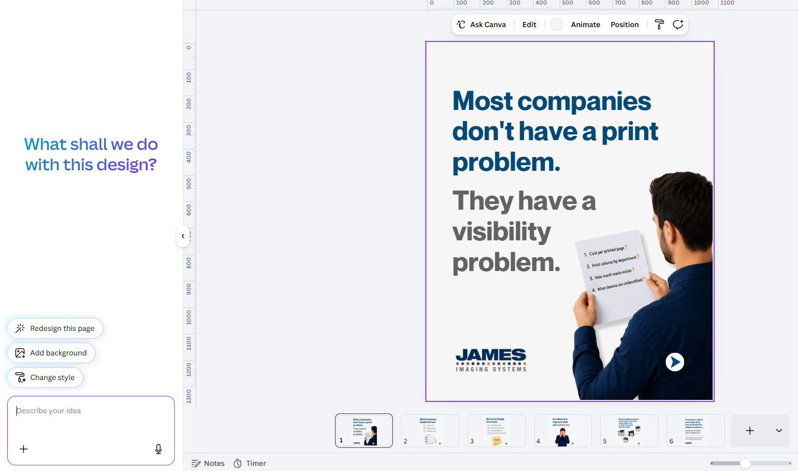 A screenshot of a social media post in Canva with their AI function opened.