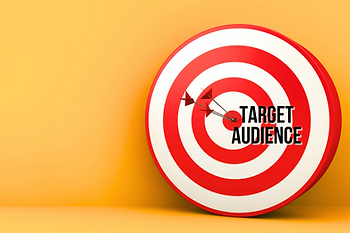 A bullseye with arrows in the middle and the text "target audience" overlaying it.