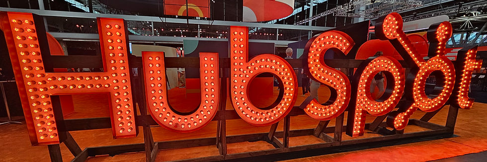 The HubSpot logo in lights at the Inbound 2023 event.