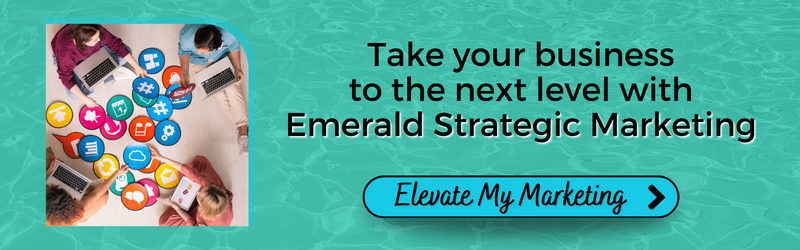 Employees of a marketing agency working together to great a marketing strategy for a company. With a button that says, "Elevate My Marketing."