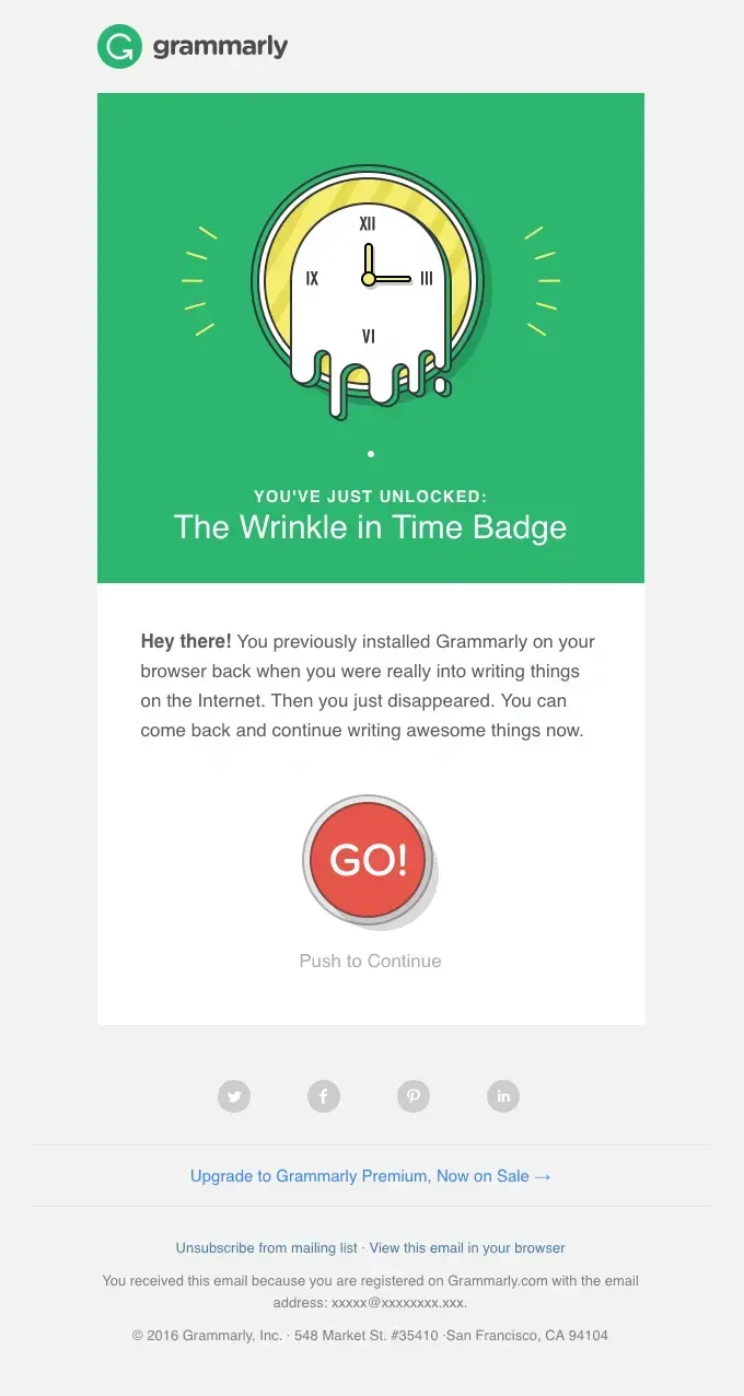 An email example of re-engagement from Grammerly