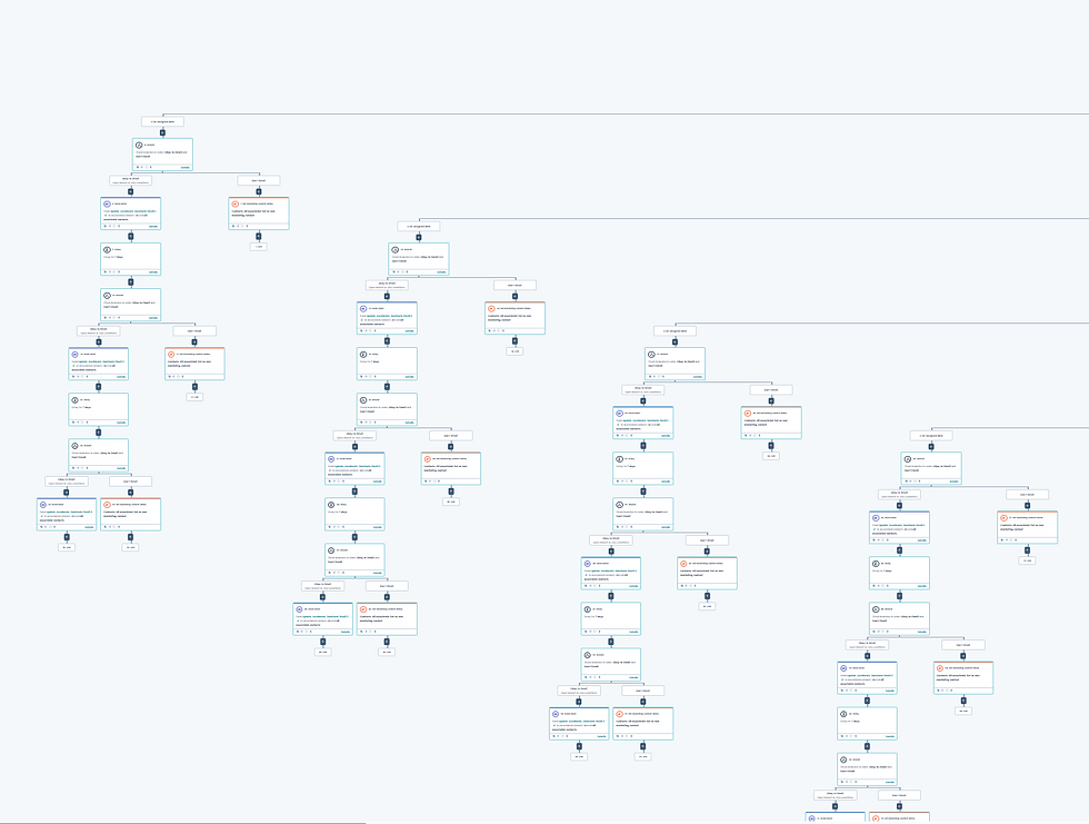 A detailed and complicated customized email workflow automation in HubSpot.