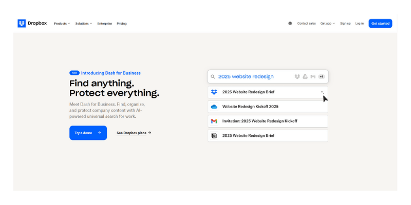 A screenshot of the Dropbox homepage that is a great example of the use of whitespace.