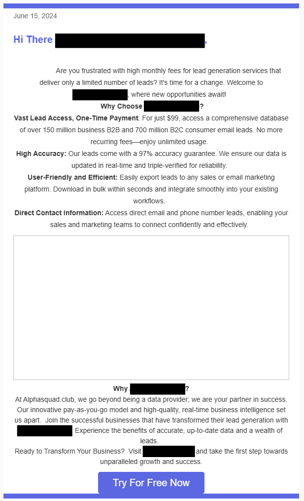 This screenshot of an email shows too much text and not enough white space making it overwhelming.