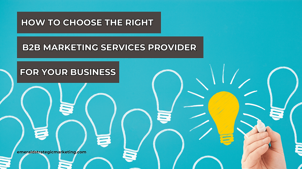 Drawings of lightbulbs in white with one lightbulb in yellow. Text: How to choose the right B2B marketing services provider for your business.