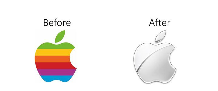 The rebrand of the Apple logo from the old multi color lines to the sleek and modern silver apple.