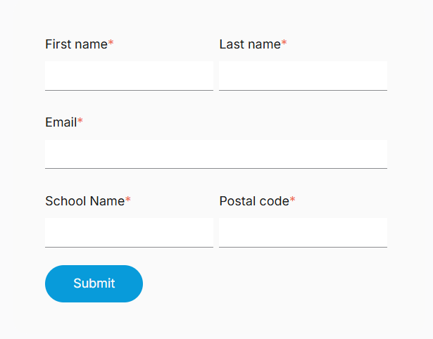 A short, concise form example on a landing page.
