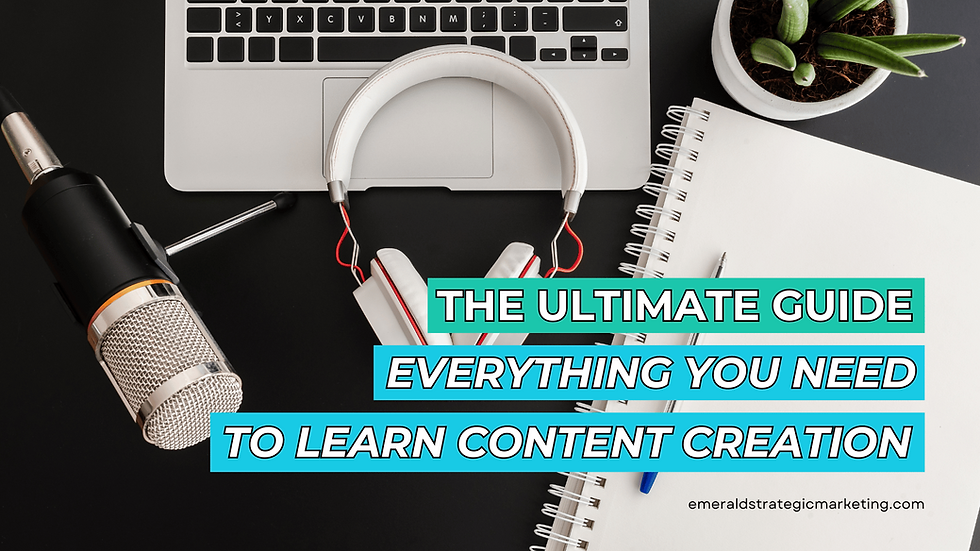 A mic, headphones, and laptop, Text: The ultimate guide everything you need to learn content creation
