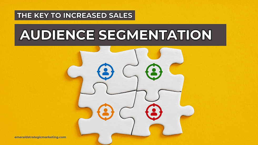 A yellow background with puzzle pieces that have people graphics on them in different colors. Text: The Key to Increased Sales: Audience Segmentation