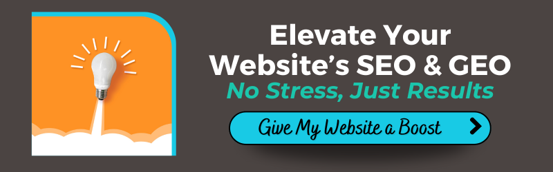 A lightbulb taking off like a rocket. Evaluate Your Website's SEO & GEO. Button: Give My Website a Boost