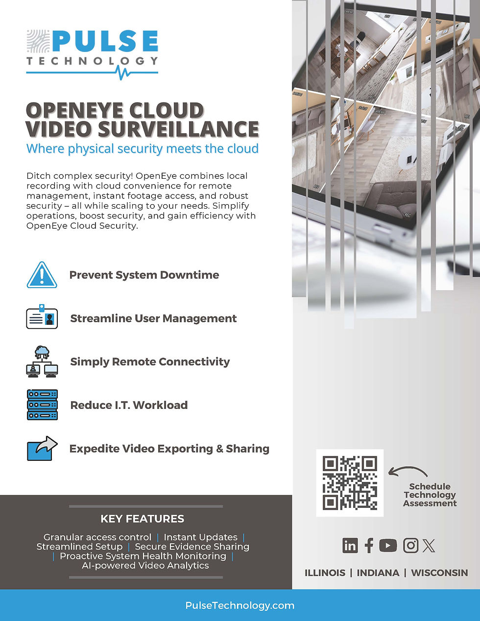 This flyer from Pulse Technology uses white space to separate sections and information to emphasize important information. 