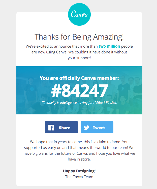 An example of a retention email from Canva.