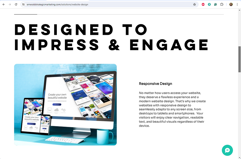 A screenshot of part of Emerald's Website Design Page showing how white space can be used in modern website design