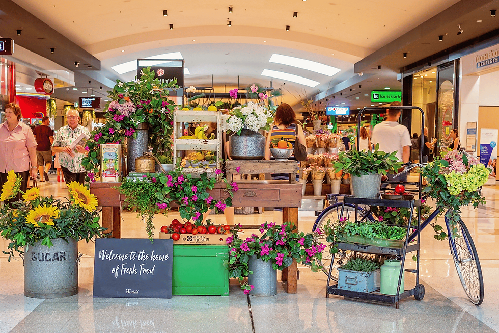 A flower shop pop up shop at a local mall.