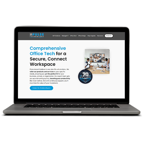 A laptop with the homepage of the Pulse Technology website upgrade project.