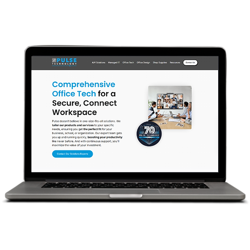 A laptop with the homepage of the Pulse Technology website upgrade project.