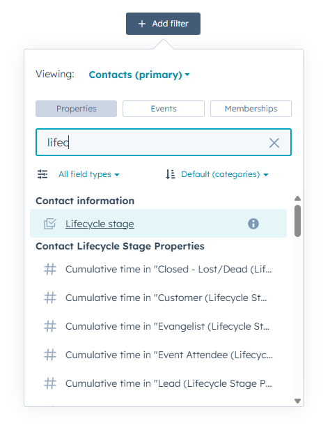 A screenshot of filtering options for email marketing segementation