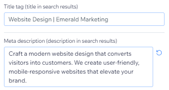An example of a title tag and meta description that would show up in search engine results