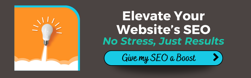 A lit lightbulb shooting up like a rocket. Text: Elevate Your Website's SEO. No Stress, Just Results. Button: Give my SEO a Boost