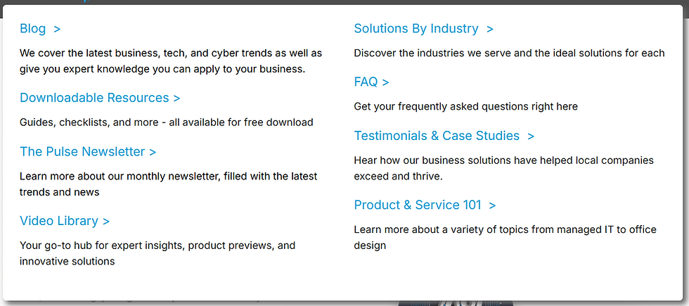 A preview of the Resource section on the top navigation menu.
