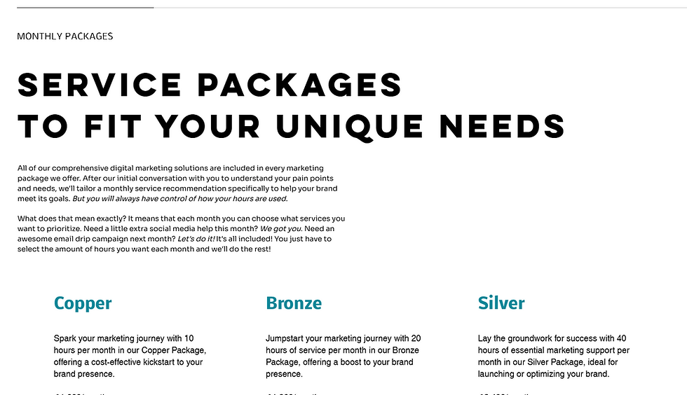 A screenshot of the services section of a landing page.