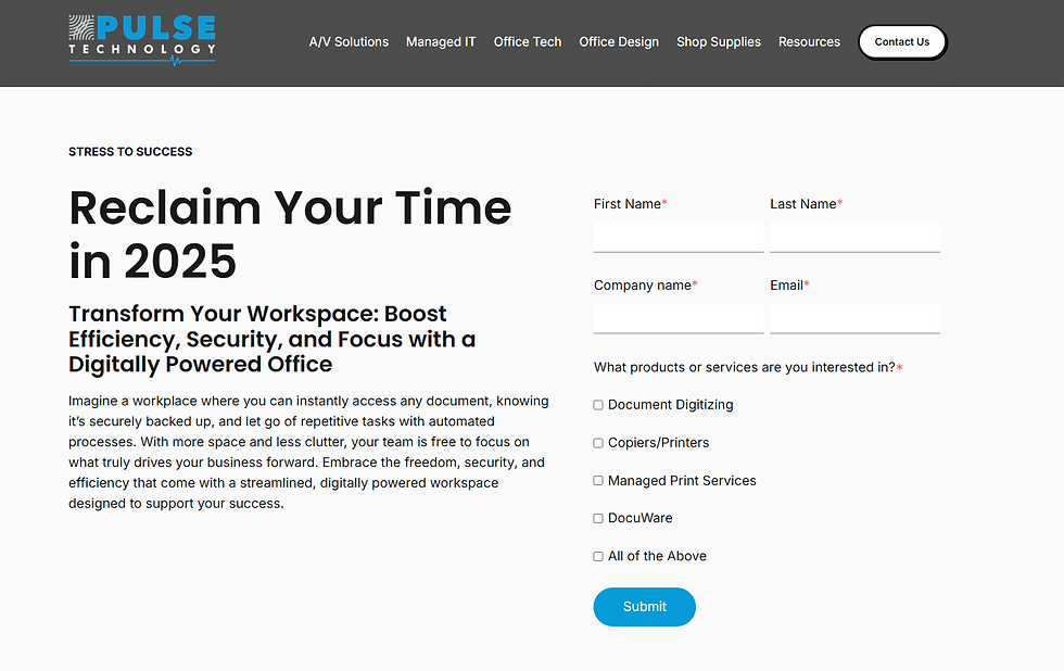 A screenshot of the top introduction and form section of a landing page.