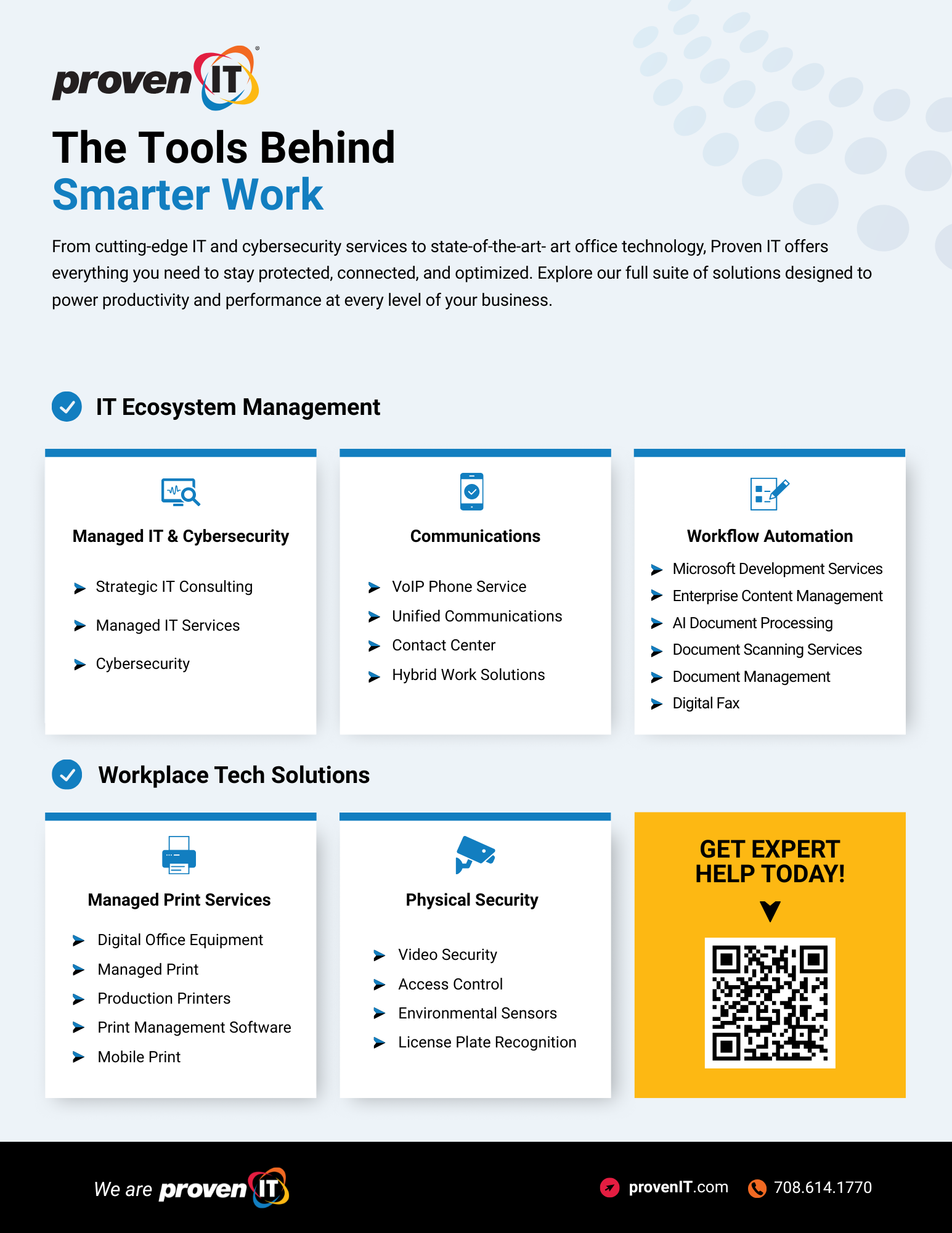 The back page of a 1-page marketing flyer for Proven IT showing all the services and products they offer.