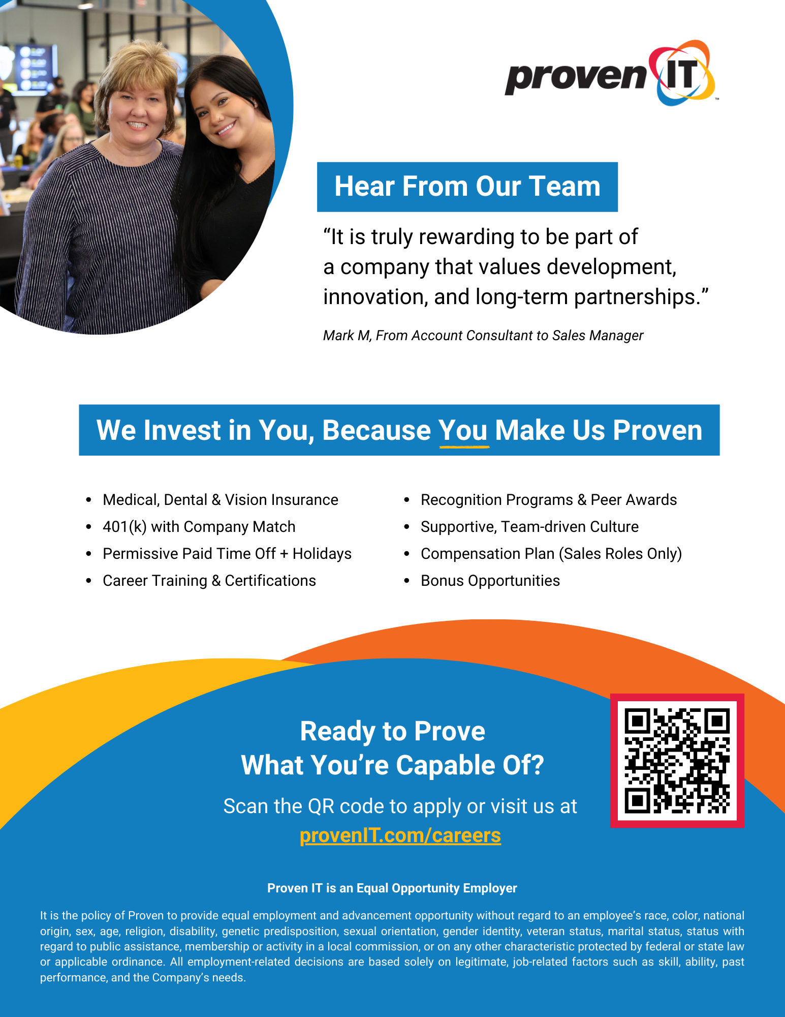 The back of a recruiting flyer for Proven IT.