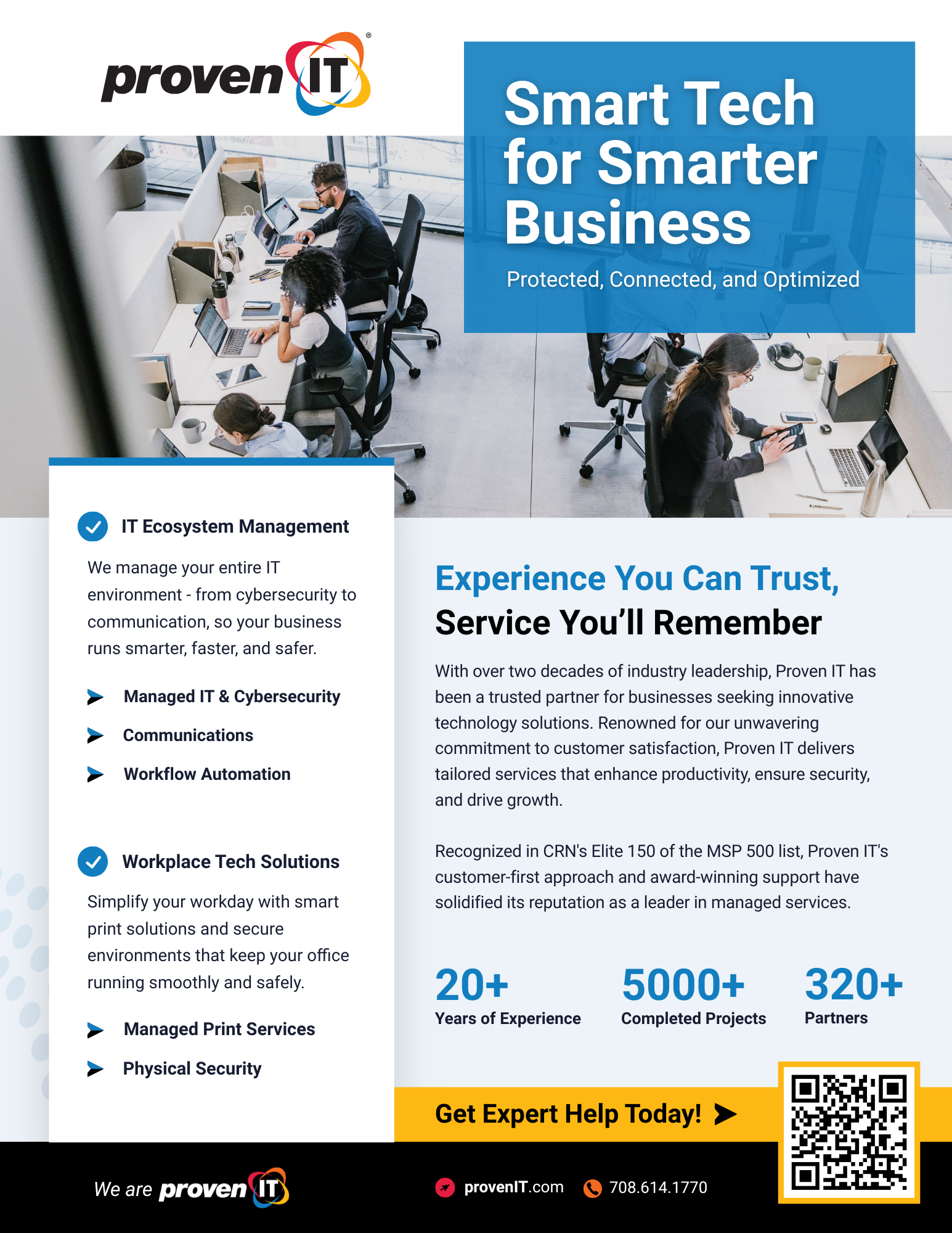 The front page of a 1-page marketing flyer for Proven IT showing all the services and products they offer.