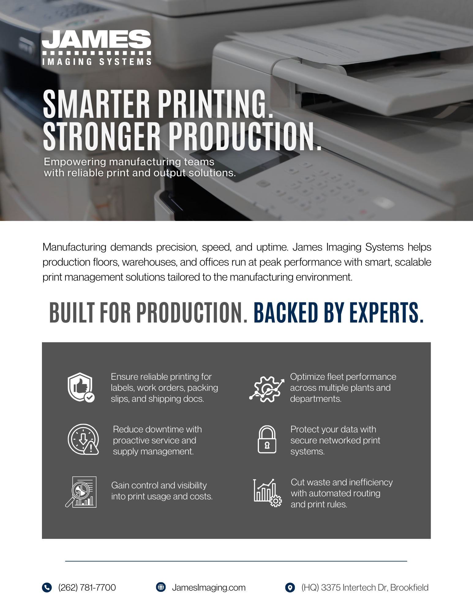 The back of an industry-specific flyer for James Imaging Systems.